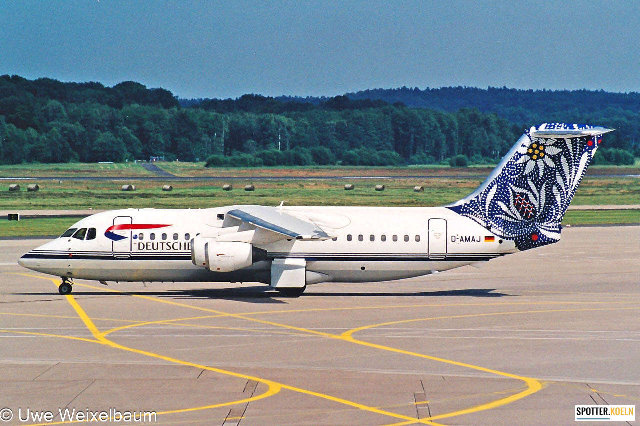 Deutsche BA BAe 146-200 D-AMAJ WDL c/s titles und Edelweiß tail