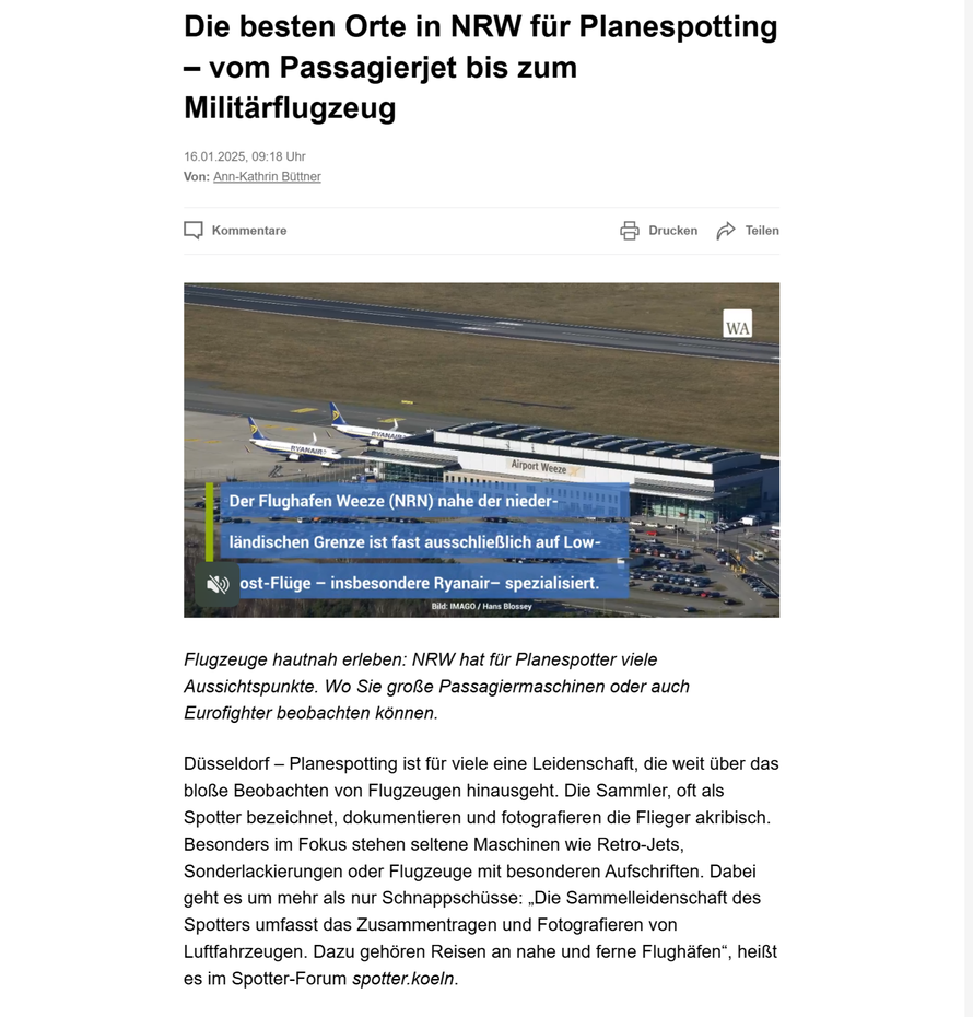 thumbnailsDie besten Orte in NRW für Planespotting  vom Passagierjet bis zum M    www.wa.de